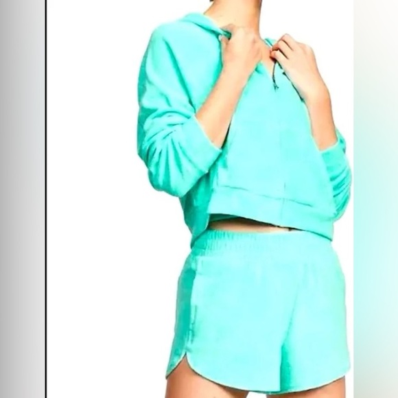 Victoria’s Secret Tourquoise Blue Green Cropped Zip-Up Sweater Terry Cloth Sz XS - Picture 6 of 16